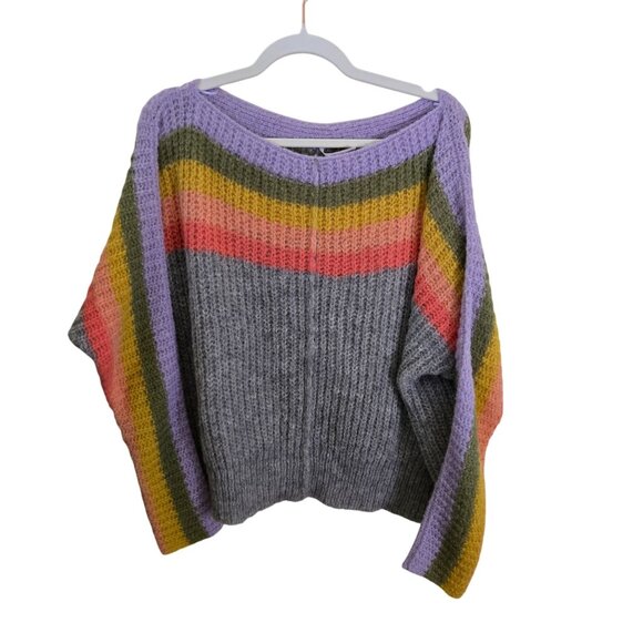 Free People See The Rainbow Alpaca Boxy Oversized Sweater Size S - Picture 2 of 10